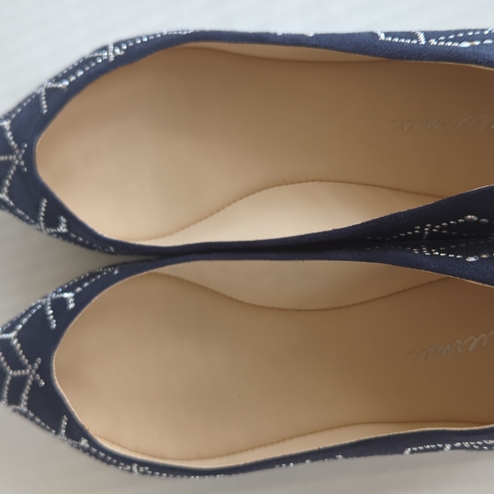 Ateliermix Studded Sequin Pointed Toe Flats 8 Blue Silver Tone Accent - Picture 10 of 16
